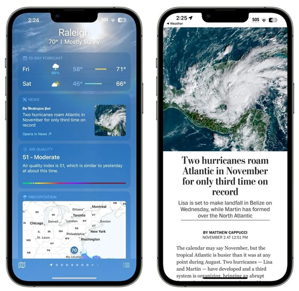 牡丹江苹果14维修分享iPhone 14手机如何看天气时顺带看新闻 