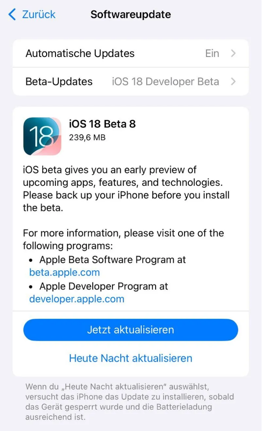 牡丹江苹果手机维修分享苹果 iOS / iPadOS 18 开发者预览版 Beta 8 发布 